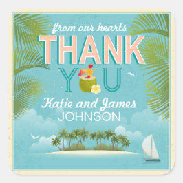 Adesivo Quadrado Rótulo Island Resort Destination Obrigado