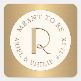 Adesivo Quadrado Rótulo Mini Monograma para Data de Casamento como 