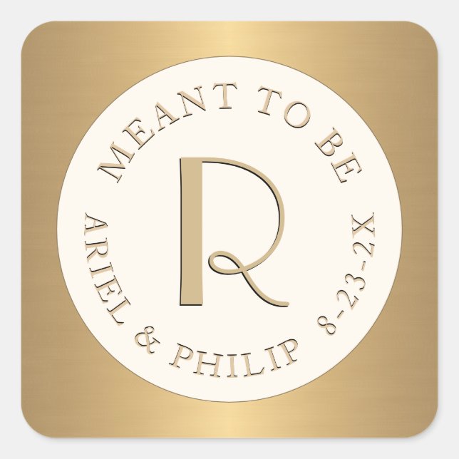 Adesivo Quadrado Rótulo Mini Monograma para Data de Casamento Feito (Frente)