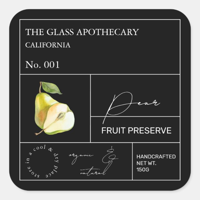 Adesivo Quadrado Rótulo Pear Apothecary (Frente)