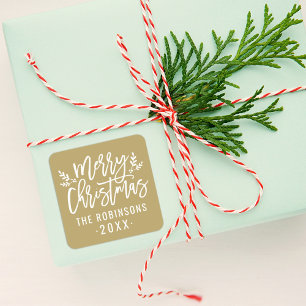 Adesivo Quadrado Rótulo Personalizado de Natal Feliz em Script Mode