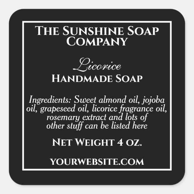 Adesivo Quadrado Rótulo preto simples com cosméticos de texto branc (Frente)