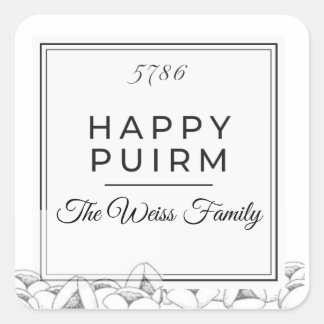 Adesivo Quadrado Rótulo Purim Esboçado
