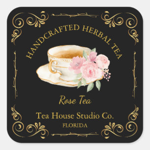 Adesivo Quadrado Rótulo Quadrado do Tea Rosa da Vintage