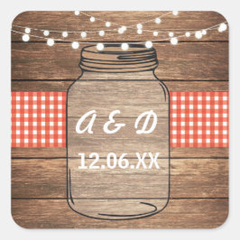 Adesivo Quadrado Rótulo Rustic Jar Inicials Luz Vermelha Gingham