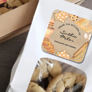 Adesivo Quadrado Rótulo Rustic Watercolor Cookies