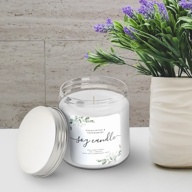 Adesivo Quadrado Rótulo Simples da Vela Eucalyptus Greenery Soy (Criador carregado)