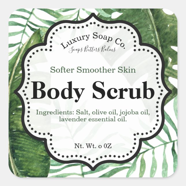 Adesivo Quadrado Rótulo Tropical Scrub (Frente)