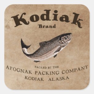 Adesivo Quadrado Rótulo Vintage Kodiak Salmon
