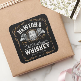Adesivo Quadrado Rótulo Whiskey Antigo ADICIONAR Nome da Família FO