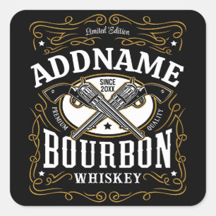 Adesivo Quadrado Rótulo Whiskey do Bourbon Vintage Personalizado
