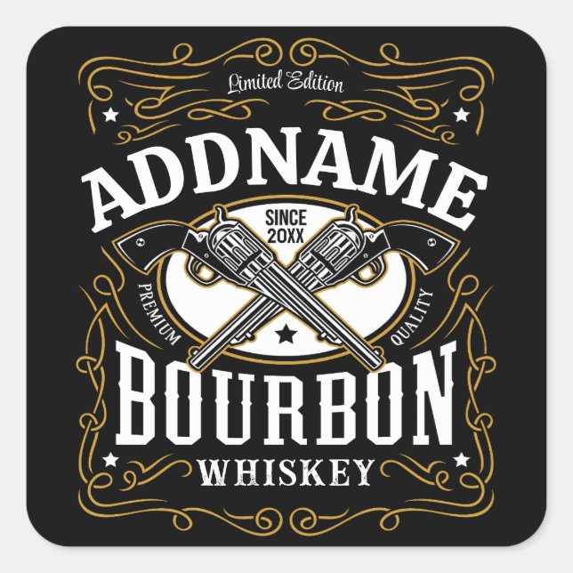 Adesivo Quadrado Rótulo Whiskey do Bourbon Vintage Personalizado (Frente)