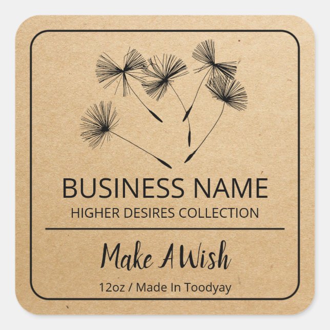 Adesivo Quadrado Rótulos Dandelion Seed (Frente)