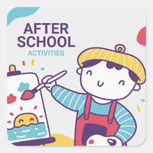 Adesivo Quadrado Rótulos de Atividades Pós-Escolares, Volta às Aula