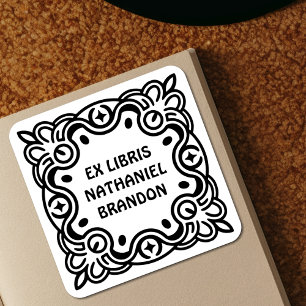Adesivo Quadrado Rótulos de Bookplate Ex Libris Groovy Swirls - Per