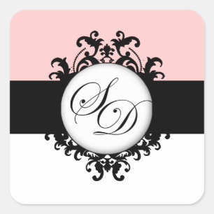 Adesivo Quadrado Rótulos de Casamento tema damasco para Monogramas 