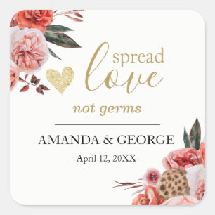 Adesivo Quadrado Rótulos de desinfetante para mãos de casamento flo