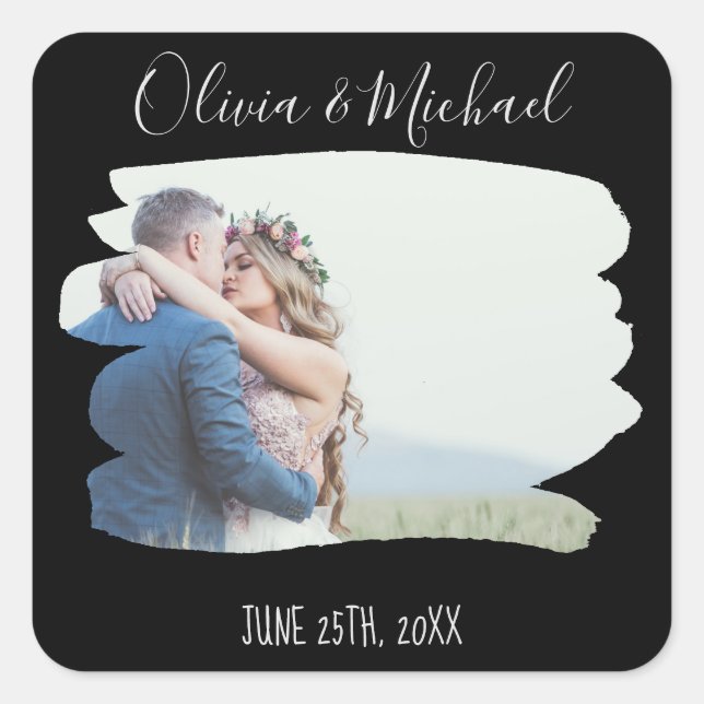 Adesivo Quadrado Rótulos de Dia de Casamento (Frente)