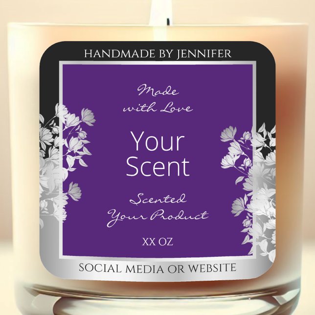 Adesivo Quadrado Rótulos de empacotamento de produto Floral Roxo e  (Criador carregado)