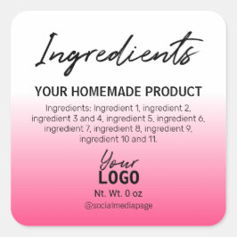 Adesivo Quadrado Rótulos de Ingredientes de Ombro Branco Simples, C