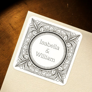 Adesivo Quadrado Rótulos de Nome de Casal Inspirados em Art Nouveau
