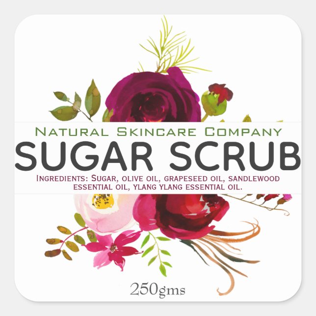 Adesivo Quadrado Rótulos de Produto Brancos Florais Vibrantes (Frente)