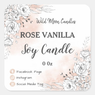 Adesivo Quadrado Rótulos de produto de velas de soja branca