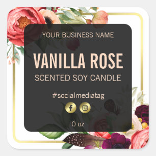 Adesivo Quadrado Rótulos de Produto Floral Luxurioso