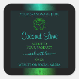 Adesivo Quadrado Rótulos de Produto Floral Moderno Teal e Verde Mar