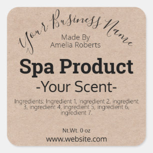 Adesivo Quadrado Rótulos de produto Kraft Handmade Spa DIY