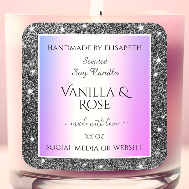 Adesivo Quadrado Rótulos de Produto Luminoso de Ombre Roxo Moderno (Criador carregado)