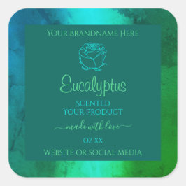 Adesivo Quadrado Rótulos de Produto Padrão Verde Shimmery Teal Flor