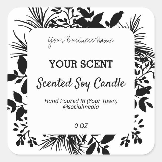 Adesivo Quadrado Rótulos de produto verde preto (Frente)