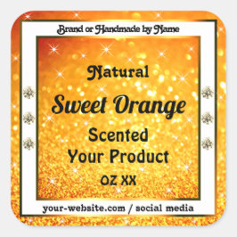 Adesivo Quadrado Rótulos de produtos para estrelas de brilho laranj