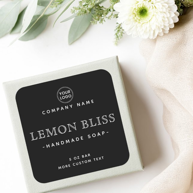 Adesivo Quadrado Rótulos de produtos pretos elegantes (Black elegant square product labels)