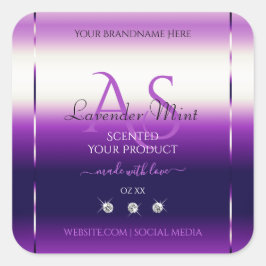 Adesivo Quadrado Rótulos de produtos roxos, azuis Monograma