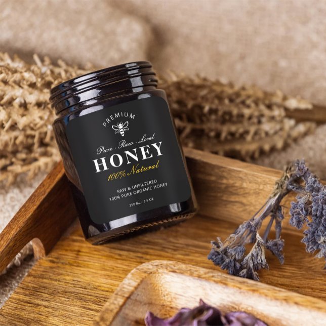 Adesivo Quadrado Rótulos de salgadinhos orgânicos de mel locais min (Criador carregado)