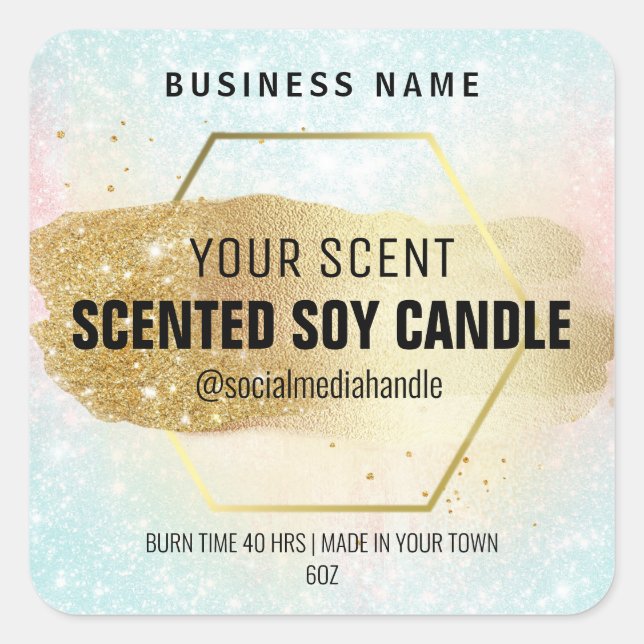 Adesivo Quadrado Rótulos De Velas De Soja Perfumada De Pastel E Hex (Frente)