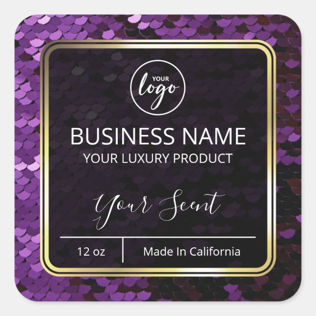 Adesivo Quadrado Rótulos De Velas Roxos E Dourados De Escala Sereia (Frente)