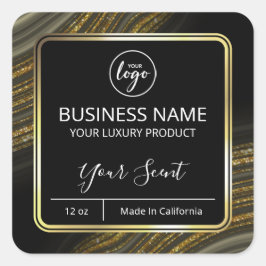 Adesivo Quadrado Rótulos Dourados de Velas Pretas, Agitar com Largu