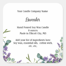 Adesivo Quadrado Rótulos Personalizados de Velas Lavanda Eucalipto