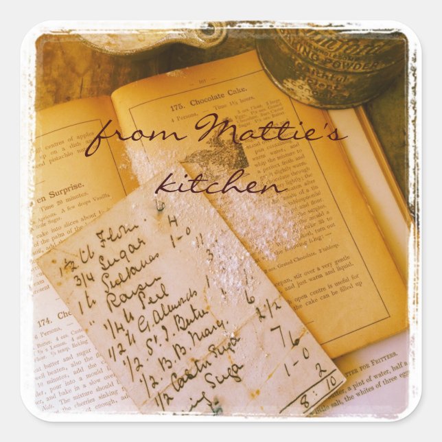 Adesivo Quadrado rótulos quadrados de receitas antigas (Frente)