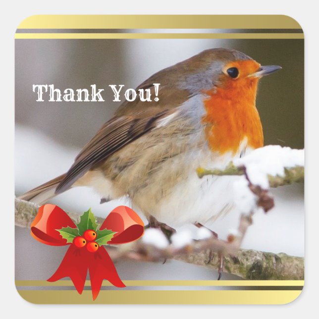 Adesivo Quadrado Roubo fofo de texto personalizado Obrigado (Frente)