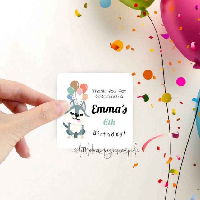 Adesivo Quadrado Rouco Festa de aniversário Obrigado (Criador carregado)