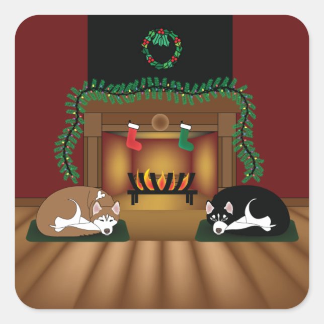 Adesivo Quadrado Roucos de Férias por Doença da Lareira (Frente)