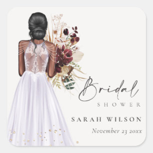 Adesivo Quadrado Roupa de Noiva Lilás Boho Elegante Chá de Panela