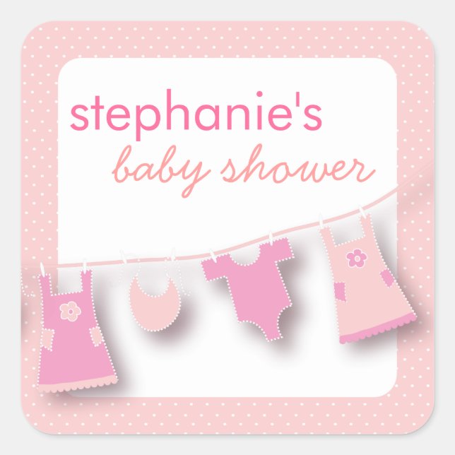 Adesivo Quadrado Roupas de bebê bonitas na fila para Chá de fraldas (Frente)