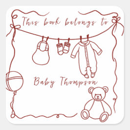 Adesivo Quadrado Roupas de bebê desenhadas à mão - ex-libris