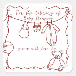 Adesivo Quadrado Roupas de bebê desenhadas à mão - ex-libris