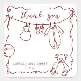 Adesivo Quadrado Roupas de bebê puxadas à mão obrigado